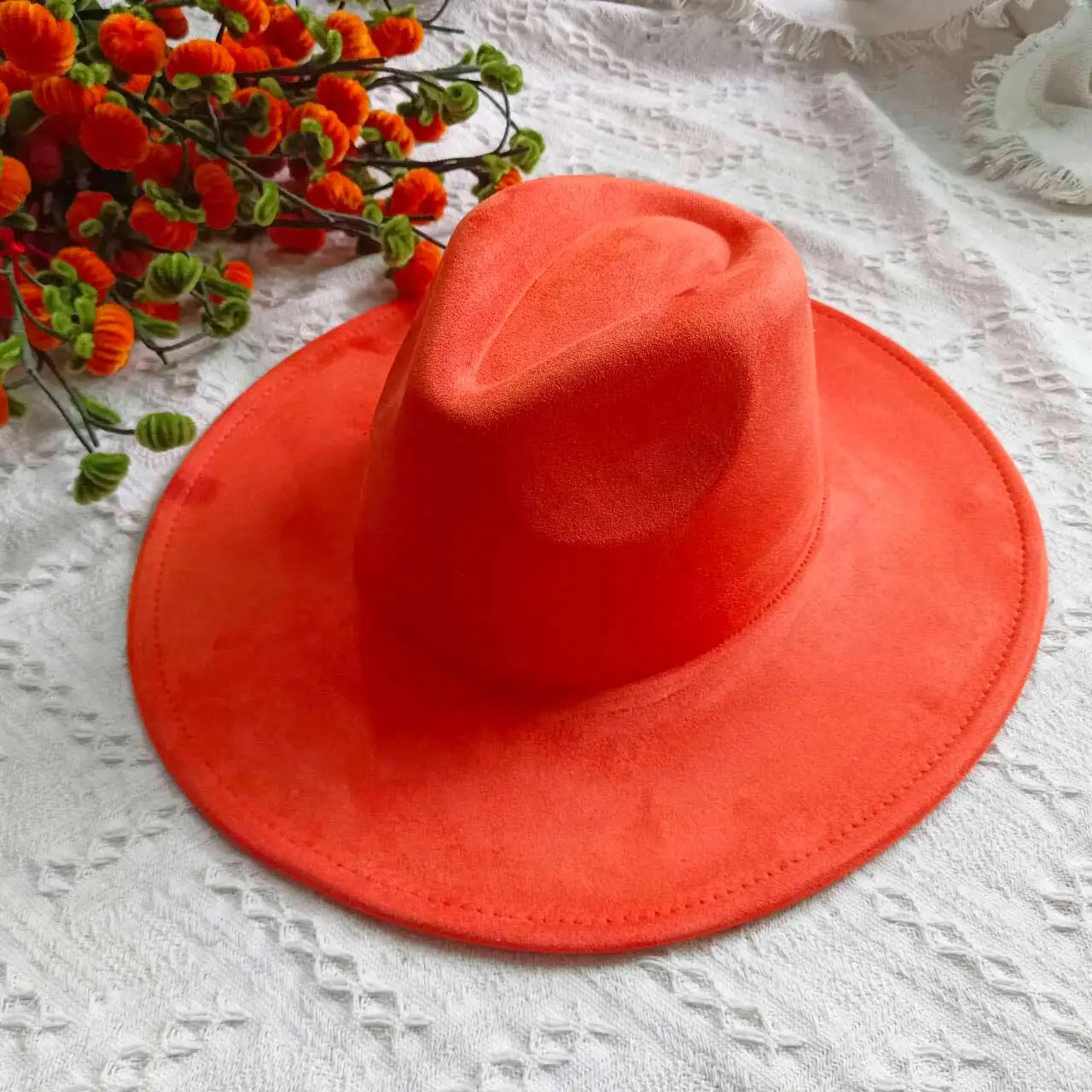 Vegan Suede Fedora Rancher Hats Blank Hats for Burning Multicolor teardrop shaped Top 9.5cm Brim Unisex Jazz Hat Church Hat