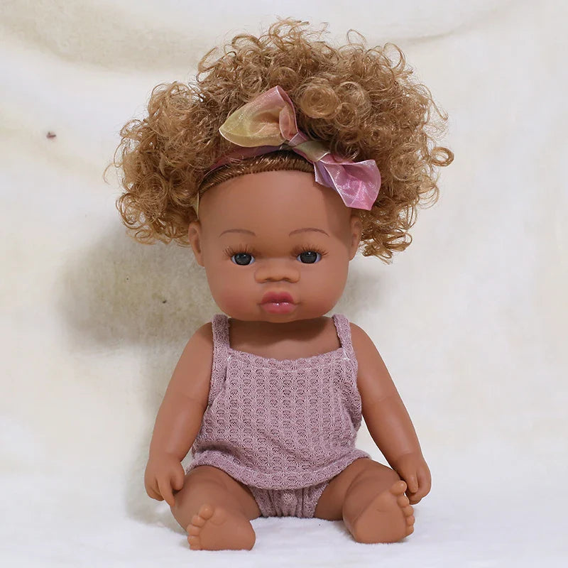 14inch Full Body Vinyl Bebe Reborn Dolls Soft Lifelike Baby Toys American Reborn Black Baby Doll Vinyl Baby Doll Toys Girls Boys