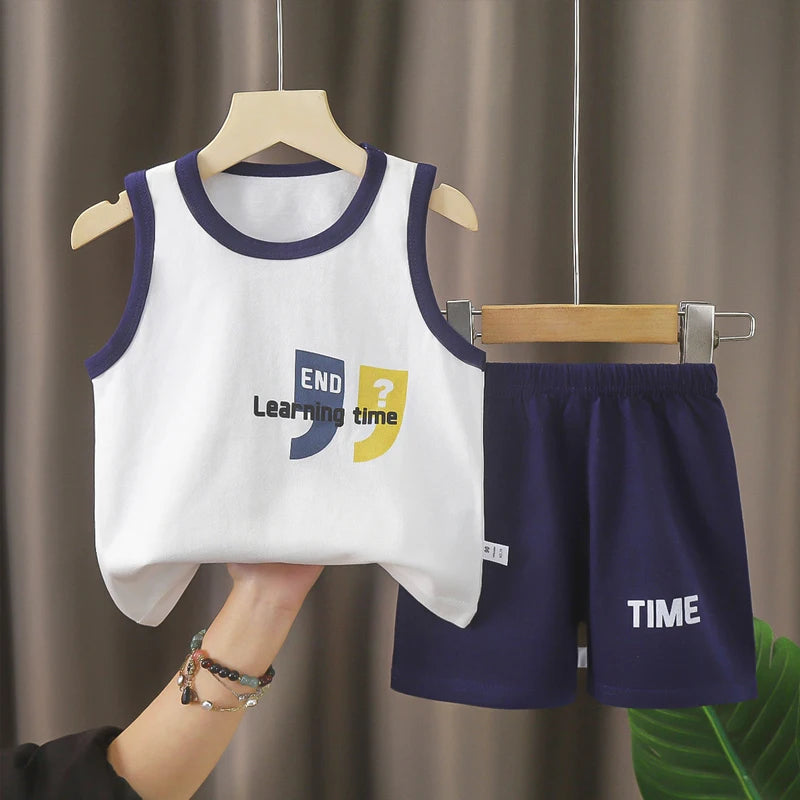 2PCS Children Sets Kids Clothes Spring and Autumn  Underwear Set Pure Cotton Boys' and Girls' Pajamas, Home Clothes