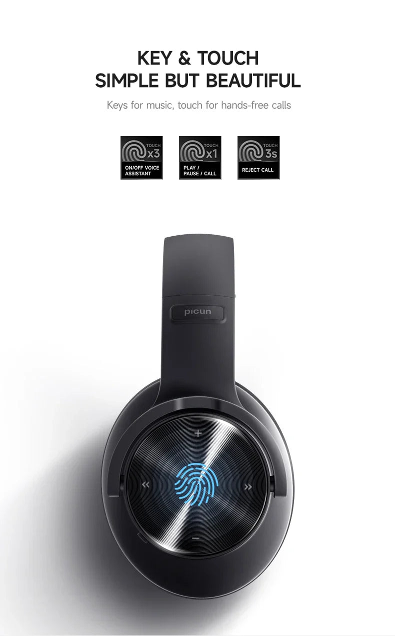 Picun B8 Bluetooth Headphones 120H Playtime Headset Wireless Bluetooth 3EQ Mode Low Latency Hands-Free Calls Over Ear Headphones