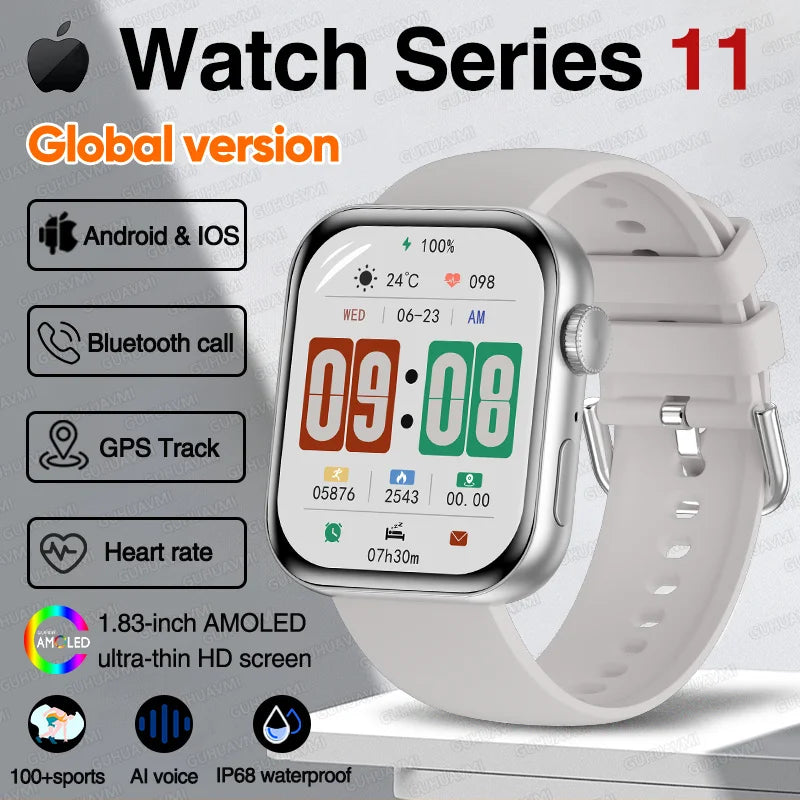 New Series 11 Watch Original Men Women Bracelet AMOLED Display Heart Rate Bluetooth Call GPS Track Waterproof Sports Smartwatch