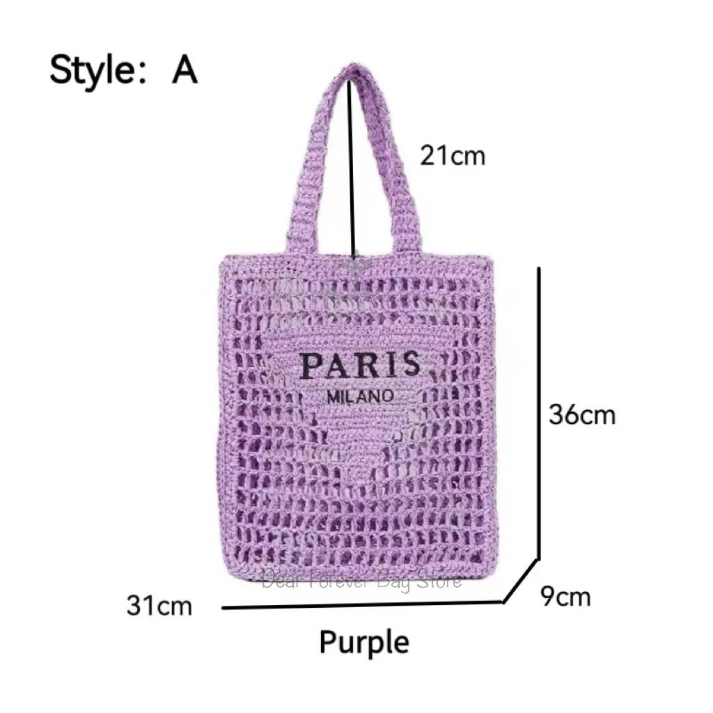 Women Fashion Striped Summer Beach Straw Knitting Shoulder Bag Hollow Out
