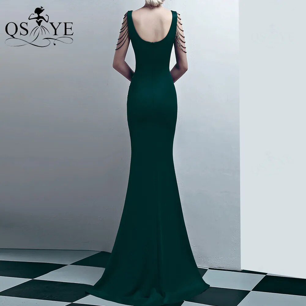 Evening wear Dresses: Straps Emerald Evening Dress V Neck Dress
