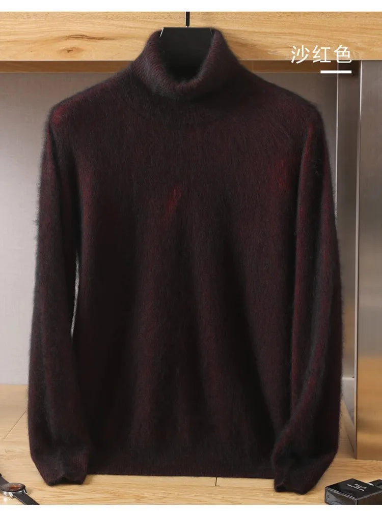Men's 100% pure Mink velvet Cashmere Sweater High Lapels Pullovers Knitted Winter