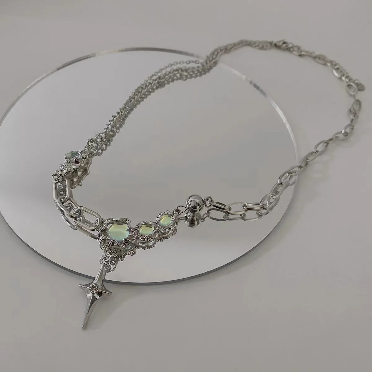 Y2K Retro Kpop Silver Color Pendant Necklaces For Women Gothic Zircon Heart Cross