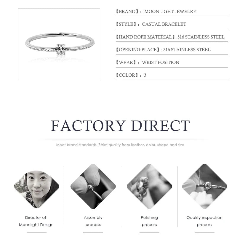 MOONLIGHT Classic Stainless Steel Zircon Bangle For Women Circular Screw Bracelet Female Jewelry Gifts Fashion Accessories