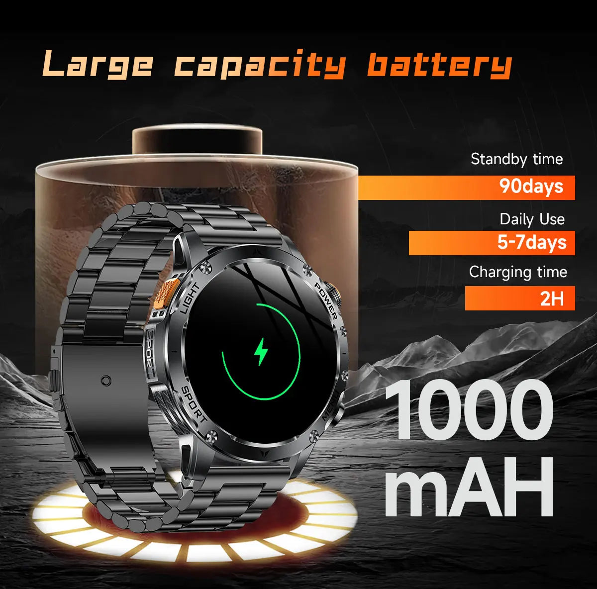 2025 T-REX3 1000mAh Large Battery Durable Adult Smart Watch GPS Strong Flashlight 10ATM Waterproof BT Call Sports Smartwatch Men