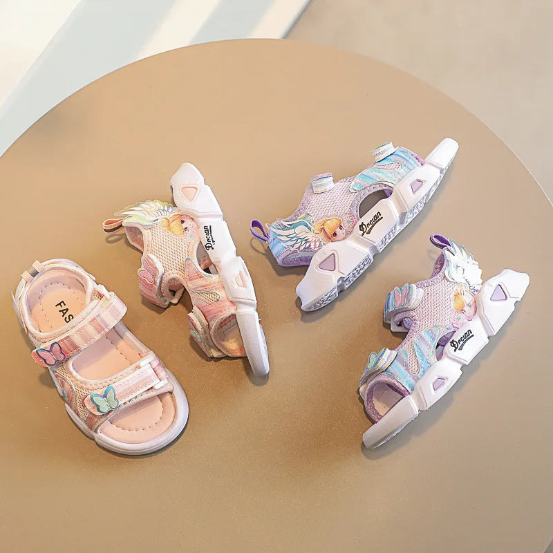 Butterfly Breathable Mesh Soft Sole PVC Princess Flat Shoes Baby Girl Sport