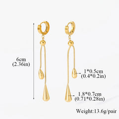 316L Stainless Steel Gold Color Teardrop Tassel Necklace Earrings Set For Women