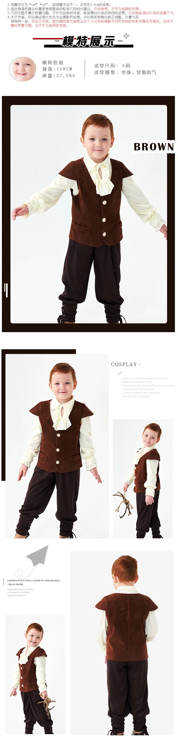 Boys Vampire Medieval Pirate Knight 3Pcs Sets Ruffles Shirt Vest Pants Halloween Stage Performance Outfits Carnival Fantasy Sets