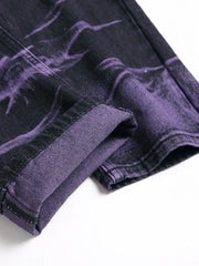 High Street Ripped Jeans for Men Four Seasons Causal Denim Pants Personalized Purple