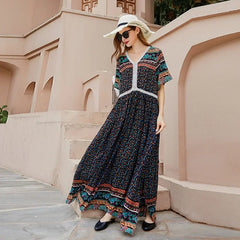 Bohemian vintage oversized dress Hainan Sanya vacation chubby mm beach skirt dress