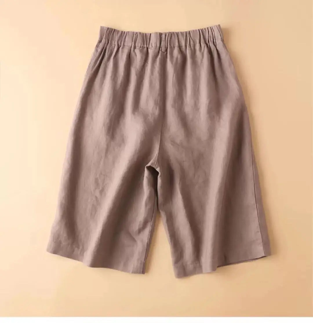 Linen Women's Summer Shorts Casual Elastic Waist White Shorts Solid Basic Loose Wide Leg Cotton Linen Women High Waist Short