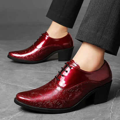 Luxury Red High Heel Men's Shoe Fashion Moccasin Man Wedding Shoes Groom Designer Pointed Toe Dress Shoes Men Leather Oxford