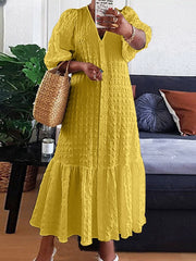 Plus Size Women Shirt Dress Summer V Neck Buttons Half Sleeve Long Maxi