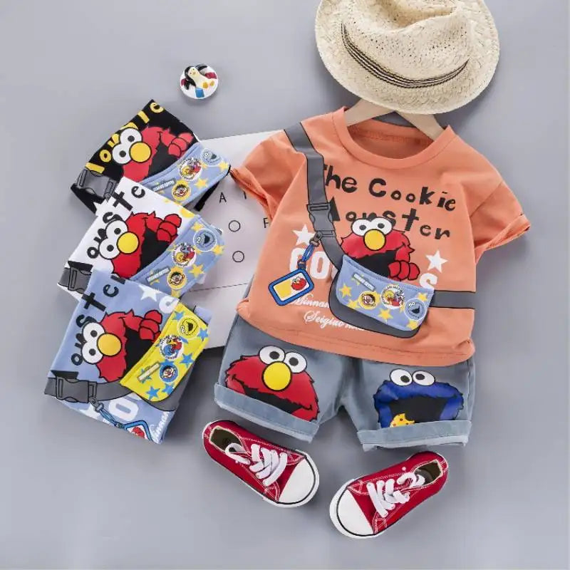 Summer Cotton Baby boys Clothing Suits Childrens girls Tshirt +Denim Shorts 2 Pcs Clothes sets