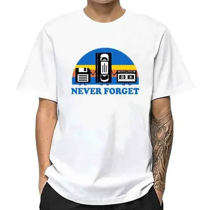 Summer Men's T-shirt Never Forget Sarcastic Graphic Music Funny Printed 100% Cotton T-Shirt Loose Male Top Casual Short Sleeve