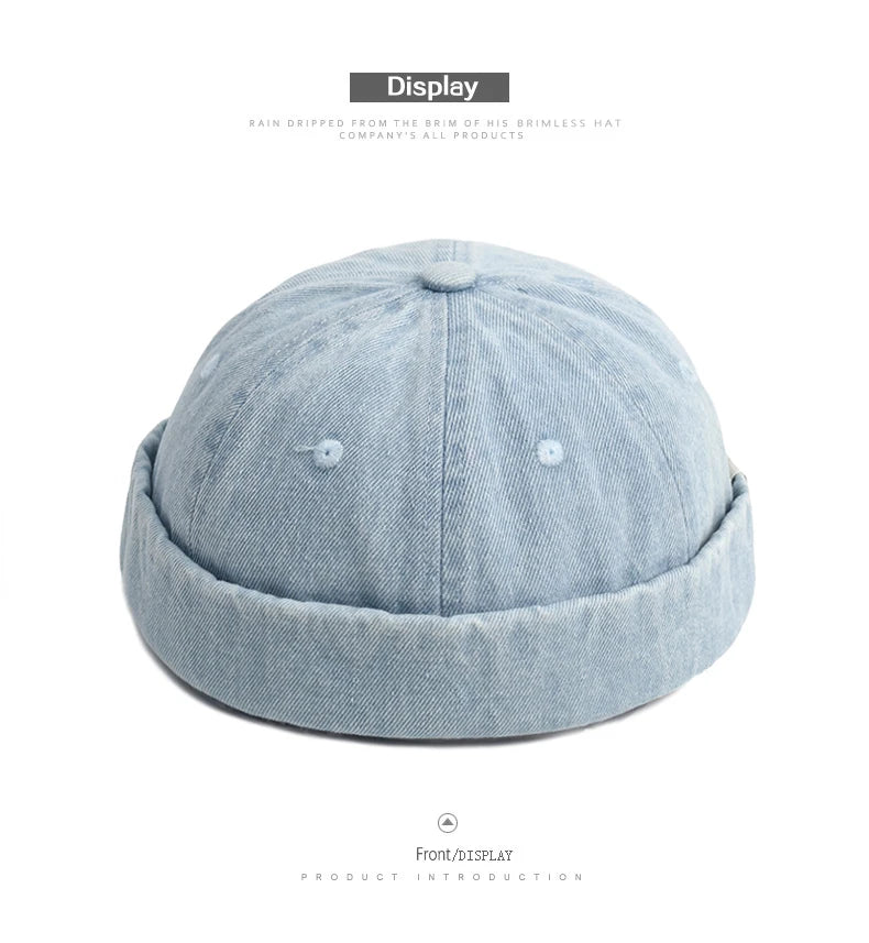 Bocca Denim Docker Cap Without Visor Letter Label Brimless Caps Adjustable Solid Color Hats Unisex Adult Retro Hip Hop Street