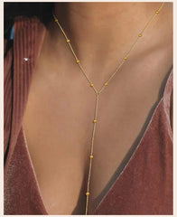 Gold Plated Lariat Necklace for Women, Double Layered Long Chain Drop Pendant