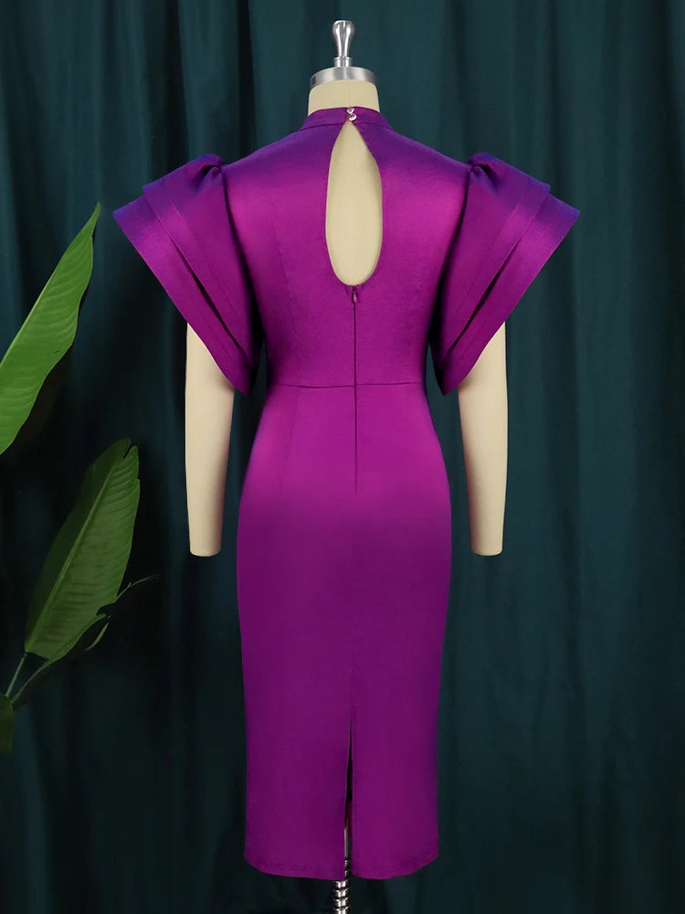 Evening Dresses: Midi Dress Flare Sleeve Backless Bodycon Robes