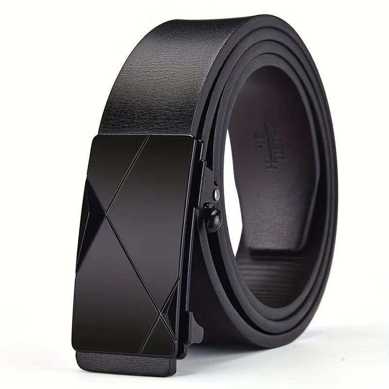 DINISITON Men Leather Belt Black Metal Toothless Automatic Buckle Business Casual PU Leather Men's Fashion High Quality Belt