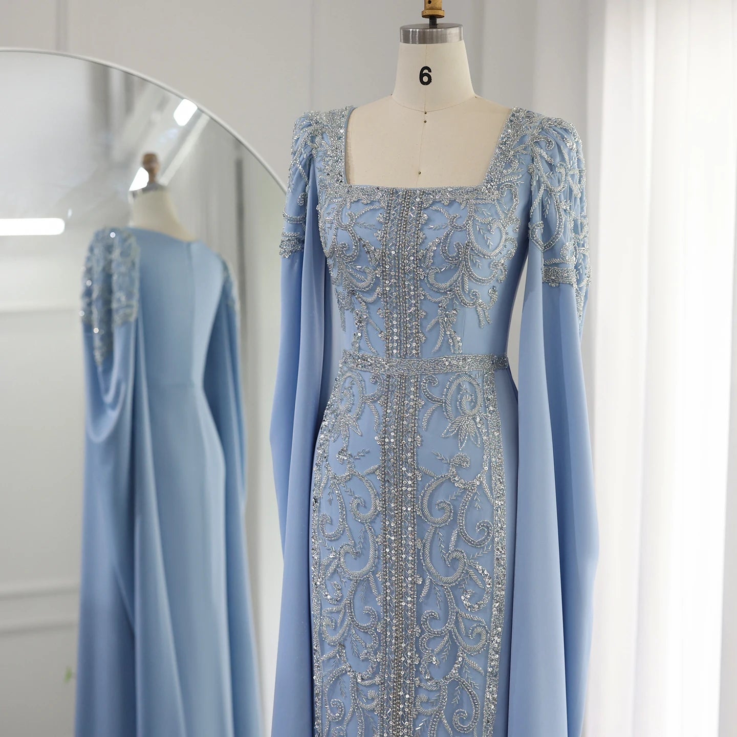 Evening wear Dresses: Sky Blue Mermaid Muslim Evening Dresses