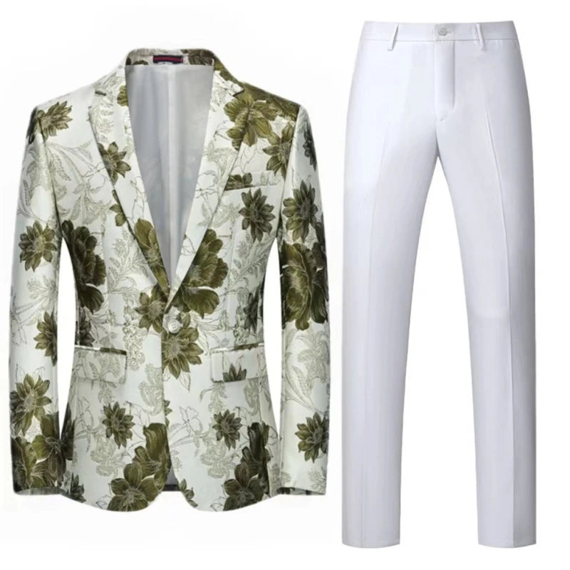 Tuxedo for Mens: Men Suit 2 Pieces Orange Flower Pattern One Button
