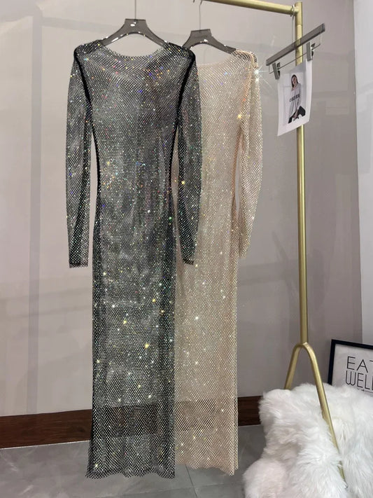 Evening wear Dresses: Women's Dresses Mesh See Through Nightclub Spice Rhinestone
