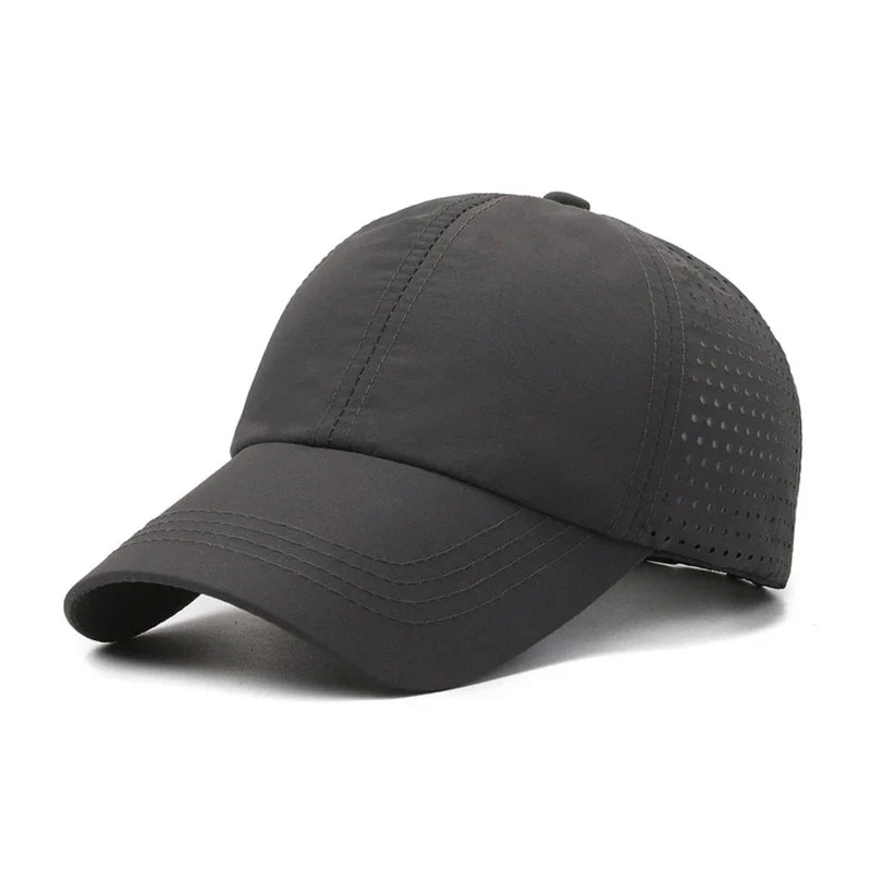Summer Outdoor Black Sports Dry Fit Baseball Caps Breathable Mesh Hiking Hunting Cap Solid Color Adjustable Fitted Cap