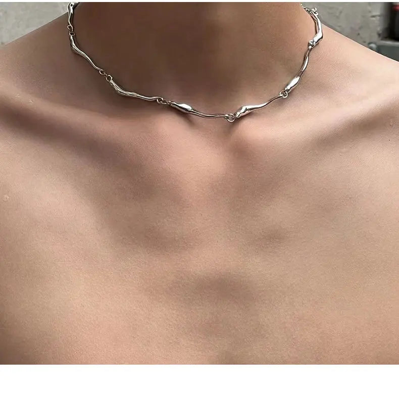 New Irregular Wave Shape Chain Men Necklace Advanced Sense Stainless Steel Figaro Cuban Chain Necklace For Men Women Jewelry