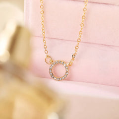 Elegant Jewelry Crystal Circle Pendant Necklace Golden Color Unique