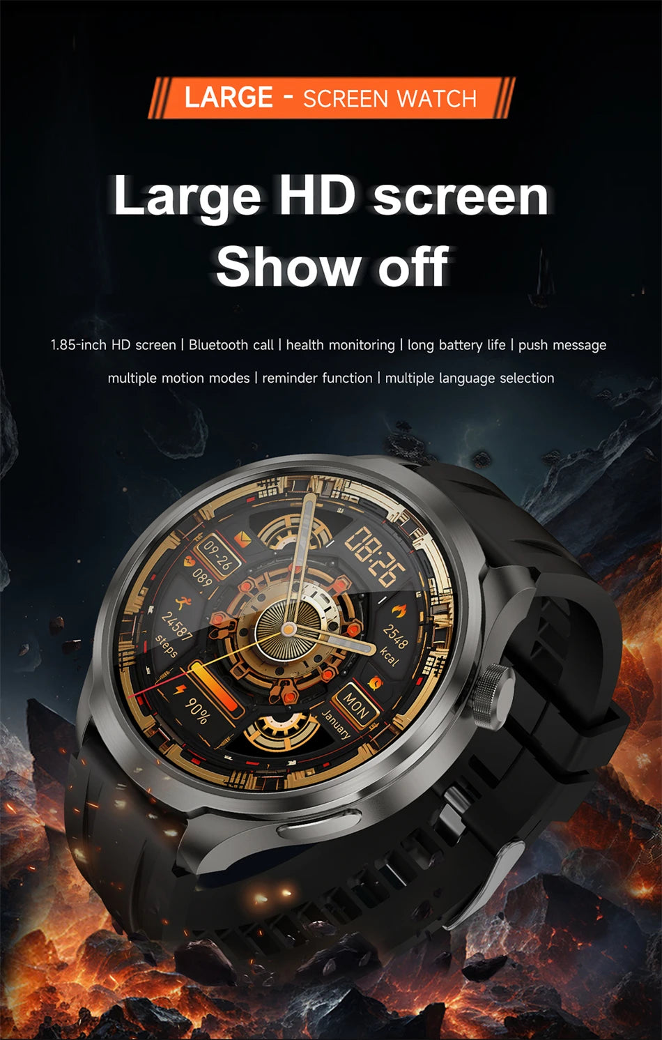 BOXUXING 1.85-inch Smart Watch Men Sport Waterproof Fitness Heart Rate Watches Compass GPS Track NFC Bluetooth Call Smartwatch