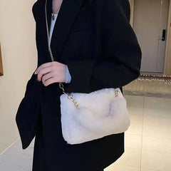 Winter Plush Tote Handbag Versatile Fluffy Shoulder Bag Soft Cute Chain Crossbody Bag