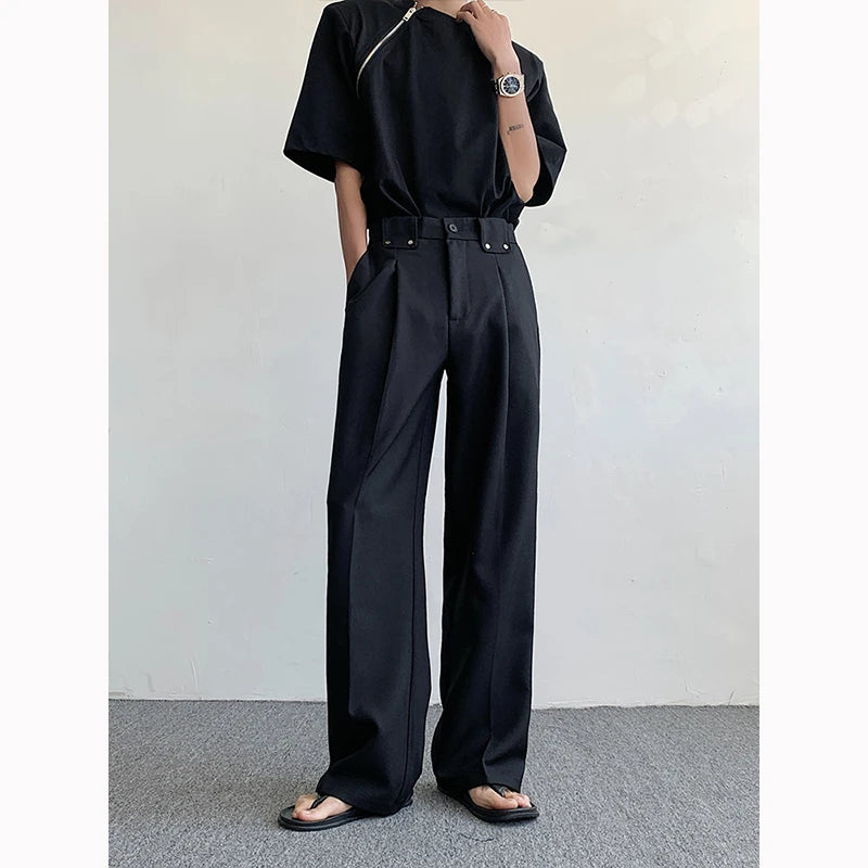 Suit Pants Men Fashion Social Mens Dress Pants Korean Loose Straight Wide Leg Pants