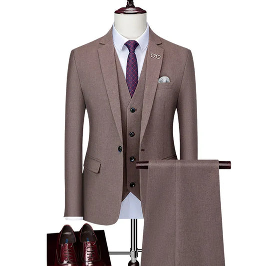 Tuxedo for Mens: Men's Casual Boutique Solid Color 3 Pcs Suits Coat Pants Vest Set