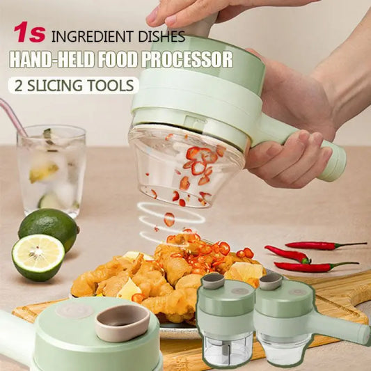 4 In 1 Handheld Electric Vegetable Cutter Wireless Chop Garlic Mash Minced Slice