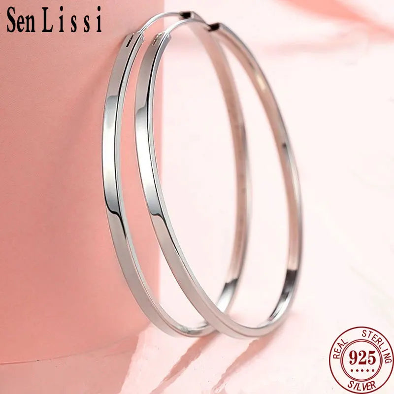 Senlissi - New Fashion 18K Gold Plated Hoop Earrings For Women 925 Sterling Silver Earring Cерьги Kольца Jewelry Girlfriend Gift