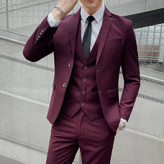 Men's Solid Color Suit Fashion and Handsome Banquet Smart Casual 3/2 Piece Set