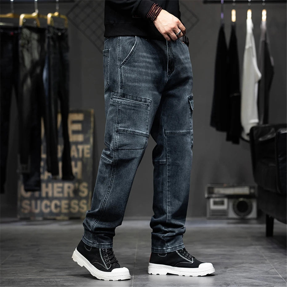 Baggy Jeans Men Plus Size 40 44 Denim Pants Fashion Pockets Cargo Jeans Pants