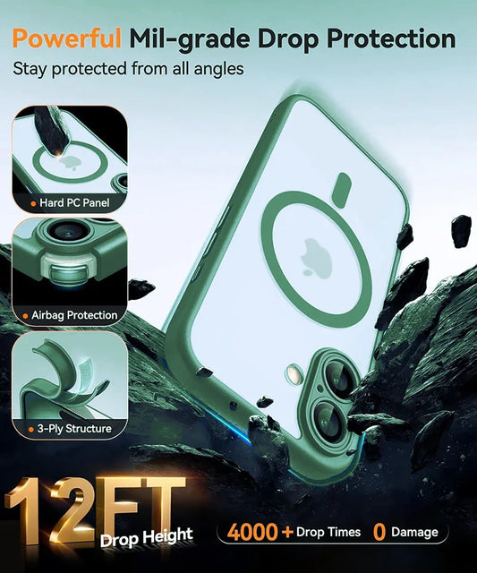 Magsafe Magnetic Luxury Armor Shockproof Case For iPhone 17 Air 16 15 14 13 Pro Max For Wireless Charge Matte Translucent Cover