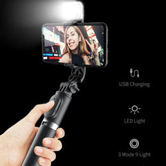 Phone Selfie Stick 1045mm Wireless Bluetooth LED Fill Light Extended Stable tripod