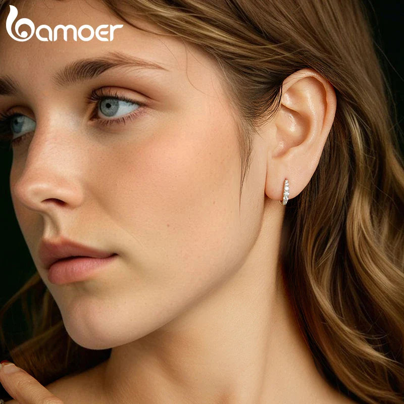 BAMOER Moissanite Huggie Hoop Earrings for Women, 925 Sterling Silver Hypoallergenic Earrings with White Gold Plated MSE092