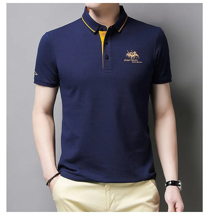 Summer New Men's Embroidered Polo Collar 100% Cotton Short Sleeved Polo Shirt Fashion Solid Color Casual Top T-shirt M-4xl