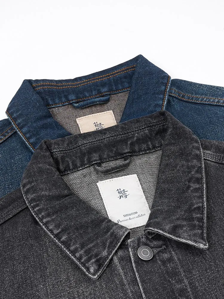 Autumn New Western Style Denim Jacket Men Ruched Design Fashion 15oz Washed Coats