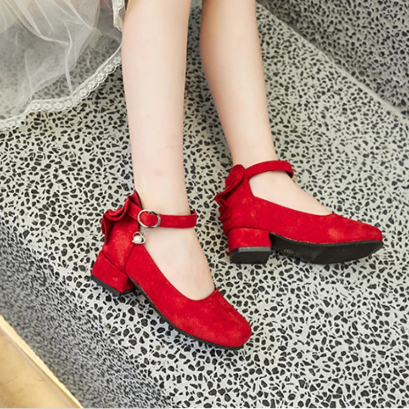 Little Girls Leather Shoes High Heel Baby Girls Party Shoes Bowknot Kid High Heel Shoes