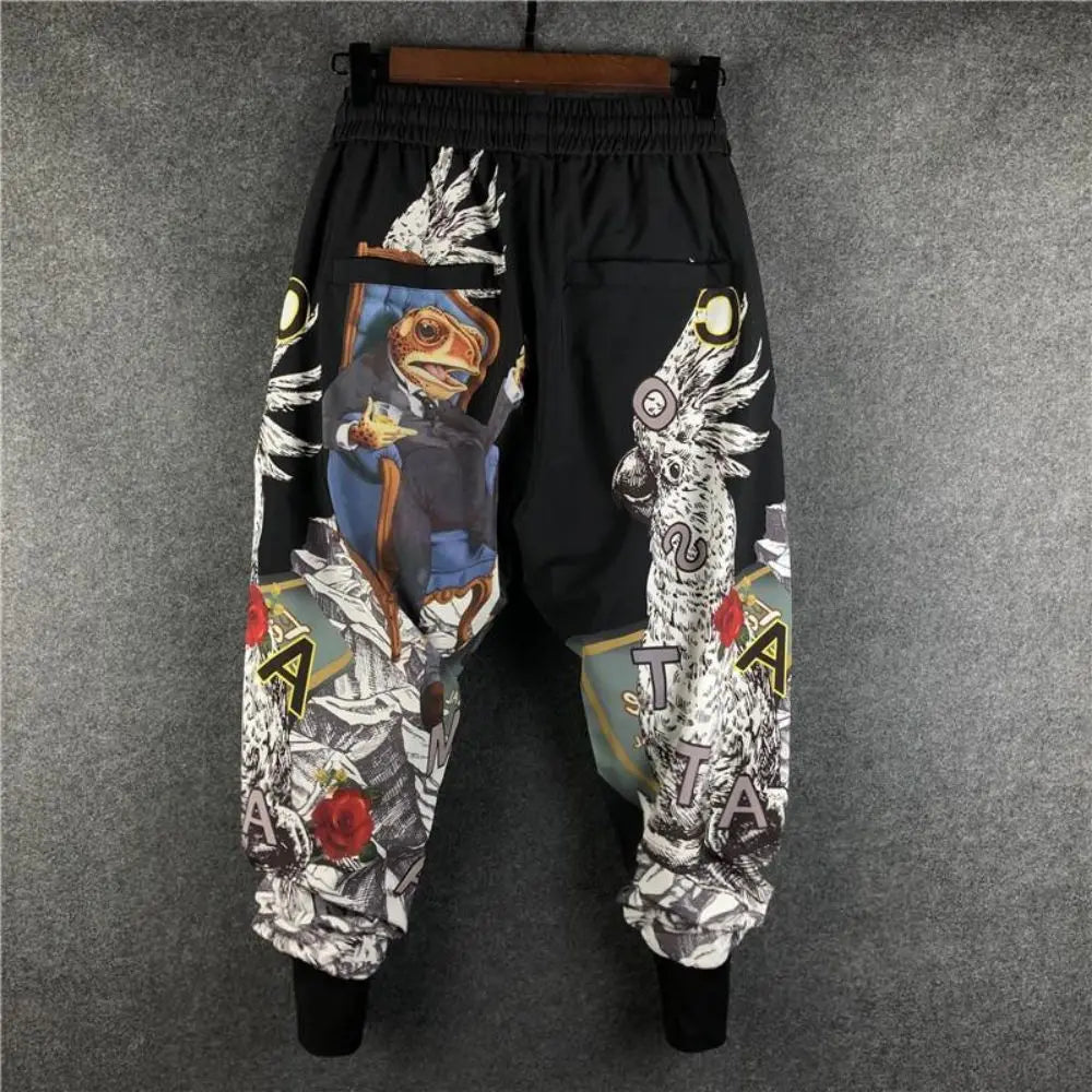 Fashion Men Harem Joggers Patchwork Elastic Drawstring Street Hip Hop Pants
