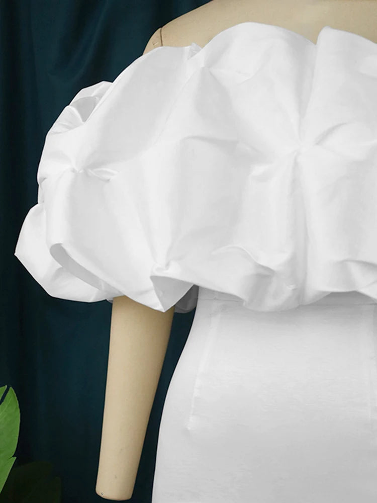 Formal attire Dresses: Off Shoulder Backless Smocked Ruffles Maxi Pencil Dress