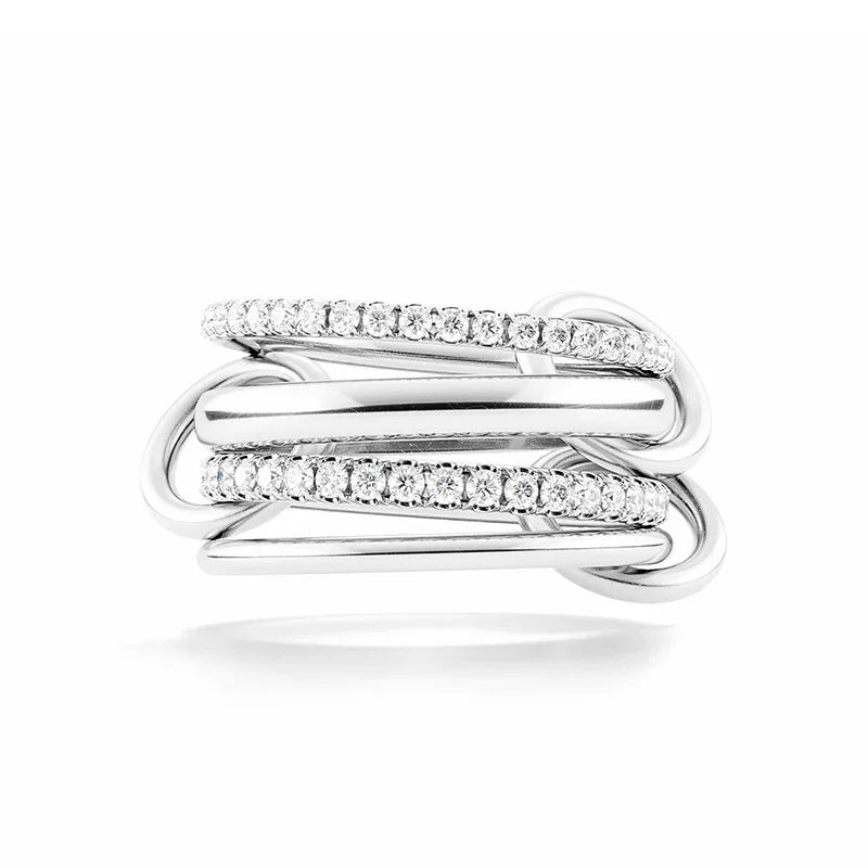 S925 Silver AAA Zircon Colorful  Link Chain Rings Women Jewlery Designer T Show Club Cocktail Party Rare Japan Korean INS