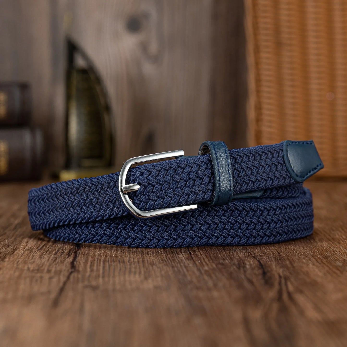 Woven elastic holeless needle buckle belt fashion belt