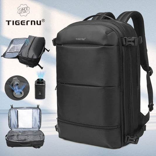 Tigernu Vacuum Compression Backpacks Men Travel Backpack Expandable USB Bag Large Capacity 17 Laptop Bags For Schoo Cabin Bags